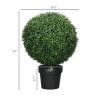 23.6" Set of 2 Artificial Topiary Trees, Boxwood Topiary Plants, Fake Plants in Pot, Indoor Outdoor Green
