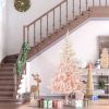 7ft Pencil Christmas Tree, Pink Artificial Christmas Tree for Holiday Home Decoration with Metal Stand & Automatic Open, Pink
