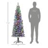 6 ft Pre Lit Pencil Christmas Tree, Flocked Xmas Tree with Dual Color LED Lights, 429 Branches & Metal Stand for Home Decor, Green