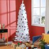 7 FT Artificial Christmas Tree, Pencil Xmas Tree with Lights, Stand, 818 Tips, Holiday Home Indoor Decoration for Party, White
