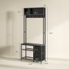 Hall Tree with Bench and Shoe Storage, 5-in-1 Entryway Bench with Coat Rack, 3 Storage Shelves, 2 Fabric Drawers, Black