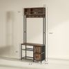 Hall Tree with Bench and Shoe Storage, 5-in-1 Entryway Bench with Coat Rack, 3 Storage Shelves, 2 Fabric Drawers, Brown