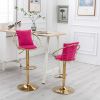 Rose Red velvet bar chair, pure gold plated, unique design,360 degree rotation.adjustable height,Suitable for dinning room and bar,set of 2
