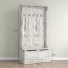 3-In-1 Entryway Bench with Coat Rack, Hall Tree with Bench and Shoe Storage, 5 Hooks for Hallway Distressed White |