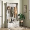 3-In-1 Entryway Bench with Coat Rack, Hall Tree with Bench and Shoe Storage, 5 Hooks for Hallway Distressed White |