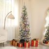 6 ft Pre Lit Pencil Christmas Tree, Flocked Xmas Tree with Dual Color LED Lights, 429 Branches & Metal Stand for Home Decor, Green