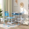 eight Adjustable Kids Desk and Chairs Set with Tilt Desktop, Storage Drawer, Pen Slot, Hook, Blue