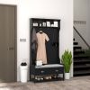 Coat Rack and Bench Hall Tree Organizer with 4 Hooks, 2 Drawers with Padded Seat Cushions for Entryway, Black