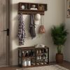 Entryway Coat Rack and Shoe Bench Set 5-Hook Hall Tree Brown for 10 Pairs