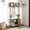 Hall Tree with Bench and Shoe Storage, 5-in-1 Entryway Bench with Coat Rack, 3 Storage Shelves, 2 Fabric Drawers, Brown