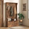 3-In-1 Entryway Bench with Coat Rack, Hall Tree with Bench and Shoe Storage, 5 Hooks for Hallway Rustic Brown |