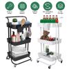 3 Tier Rolling Utility Cart Movable Storage Organizer with Mesh Baskets Lockable Wheels 360 Degree Rotatable Hanging Box Hooks Bedroom Bathroom Kitche