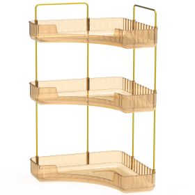 Bathroom Countertop Organizer 3 Tier Corner Makeup Storage Shelf Vanity Cosmetic Perfume Tray Clear Corner Rack for Bedroom Bathroom Kitchen (Option: 3Tier_Gold)