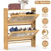 2-Tier Shoe Cabinet with 2 Flip Drawers Slim Bamboo Shoe Rack Freestanding Narrow Shoe Organizer with 44lbs Max Load for Entryway Hallway