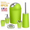 Bathroom Accessories Set 6 Pcs Bathroom Set Ensemble Complete Soap Dispenser Toothbrush Holder Tumbler Soap Dish Toilet Cleaning Brush Trash Can