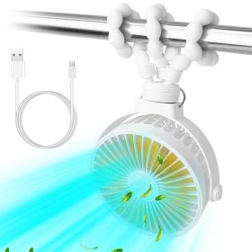 Portable Baby Stroller Fan Rechargeable Handheld Fan with Flexible Tripod Clip On Desktop Hanging Fan 3 Gear Speed 360° Tilt Head (Option: White)
