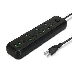 Power Strip with 5.9FT Extension Cord 3 AC Outlets and 2 USB A Ports 1 USB C Port 2500W Wall Mount Outlet Extender For Home Office Dorm Travel (Option: 6Port_Black)