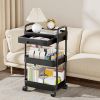 3 Tier Rolling Utility Cart Movable Storage Organizer with Drawer Lockable Wheels 360 Degree Rotatable Hallow Design for Bedroom Bathroom Kitchen