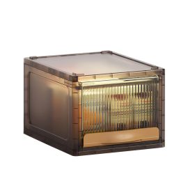 16.5L Stackable Storage Bin Plastic Drawer with Lid Closet Organizer Two Ways Opening Storage Box for Closet Kitchen Living Room Bedroom (Option: L_Brown)