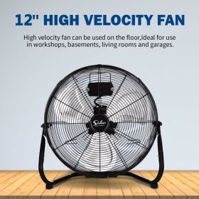 12-Inch 3-Speed High-Speed Heavy-Duty Metal Industrial Floor Fan, Black, 2-Pack, Not Available On Amazon (Color: Black)