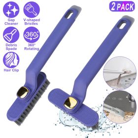 2 Pack Multi-Function Rotating Crevice Cleaning Brush Stiff Bristle Brush Gap Cleaner with 2-In-1 Clip and Spade for Tight Spaces Bathroom Kitchen (Option: Purple)