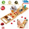 Bathtub Caddy Tray Crafted Bamboo Bath Tray Table Extendable Reading Rack Tablet Phone Holder Wine Glass Holder Shelf Desk Bathroom Spa