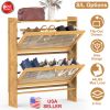 2-Tier Shoe Cabinet with 2 Flip Drawers Slim Bamboo Shoe Rack Freestanding Narrow Shoe Organizer with 44lbs Max Load for Entryway Hallway