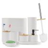 8Pcs Bathroom Accessories Set Bathroom Holder Set with Soap Dispenser Toothbrush Holder Cup Soap Dish Toilet Cleaning Brush Trash Can Qtip Holder Vani