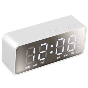 Mirror Digital Alarm Clock LED V5.0 Wireless Speaker Clock with FM Radio Temperature Display MMC Card Slot (Option: White)