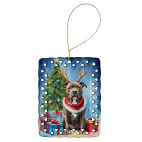 Pit Bull Terrier Christmas Reindeer Porcelain Ornament Christmas Tree Hanging Decorations for Home Christmas Holiday, Rectangle, Gift, Multicolor (Default: Default)