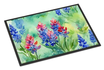 Texas Bluebonnets in Watercolor Doormat Front Door Mat Indoor Outdoor Rugs for Entryway, Non Slip Washable Low Pile, 24H X 36W (Default: Default)