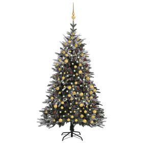 Artificial Christmas Tree LED&Ball Set&Flocked Snow 82.7" PVC&PE (Color: Green)
