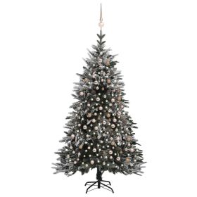 Artificial Christmas Tree LED&Ball Set&Flocked Snow 94.5" PVC&PE (Color: Green)