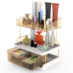 3 Tier Makeup Organizer for Vanity Large Capacity Skincare Shelf Bathroom Countertop Organizer with Drawer for Lipsticks Lotion Toner Perfumer Masks (Option: Champagne)
