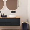 9Pcs Bathroom Accessories Set Trash Can Lotion Soap Dispensers Q-tip Holders Toothbrush Holder Soap Dish Vanity Tray Toilet Brush Black White