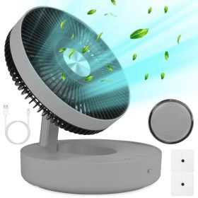 Foldable Rechargeable LED Desk Fan Wall Mounted Fan with Magnetic Remote Hanging Oscillating Fan with 4 Speeds 2 Brightness Time Setting Automatic Rot (Option: Grey)