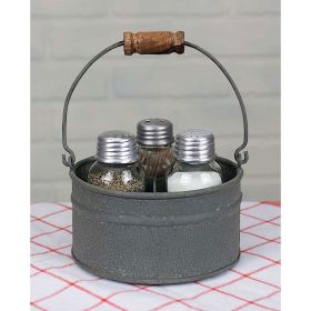 Round Bucket Salt Pepper and Toothpick Caddy (Color: Barn Roof)