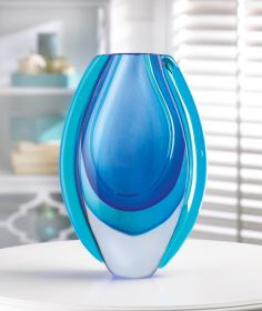 Art Glass Vase (Color: Azure Blue)