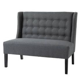 Scandinavian 2 Seater Button Tufted Loveseat Wooden Legs Linen (Color: Grey)