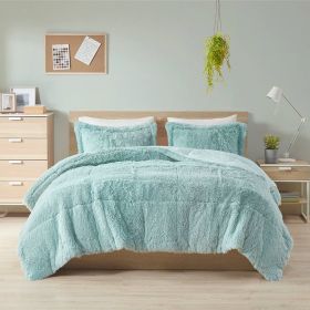 Soft Sherpa Faux Fur 3-Piece Comforter Set in Light Teal Blue (size: Full/Queen)