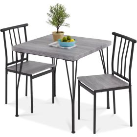Modern 3-Piece Metal Frame Dining Set with Wood Top Table and 2 Chairs (Color: Grey Wood)