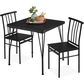 Modern 3-Piece Metal Frame Dining Set with Wood Top Table and 2 Chairs (Color: Black Wood)