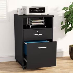Rolling 2-Drawer Mobile File Cabinet Printer Stand Office Cart on Wheels (Color: Black)