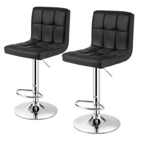 Set of 2 Modern Adjustable Height Bar Stool with PU Leather Swivel Seat (Color: Black)