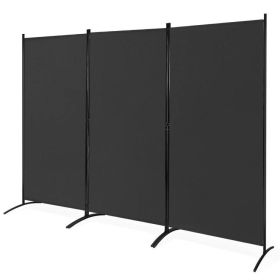 6-Ft 3-Panel Room Divider Screen with Steel Base and Heavy Duty Hinges (Color: Black)