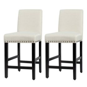 Set of 2 Modern Kitchen Dining Barstools w/ Black Wood Legs Linen Seat (Color: Beige)
