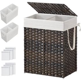 Laundry Hamper Basket w/ 2-Compartment Washable Liner Bag (Color: Brown, size: 24-Gal)