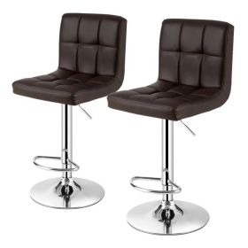 Set of 2 Modern Adjustable Height Bar Stool with PU Leather Swivel Seat (Color: Brown)