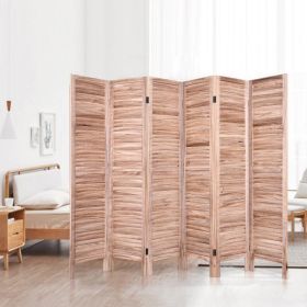 6-Panel Classic Louver Slatted Room Divider Screen in Wood Finish. (Color: Brown)