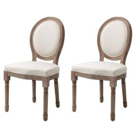 Set of 2 Vintage Upholstered Armless Curved Back Dining Chairs (Color: Creamy White)